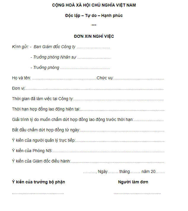 cách viết đơn xin nghỉ việc