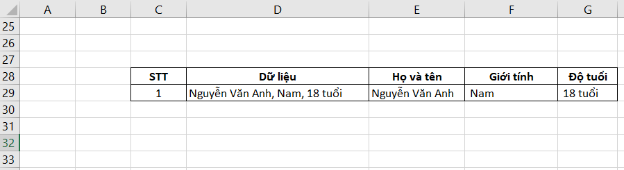 cách tách cột trong excel