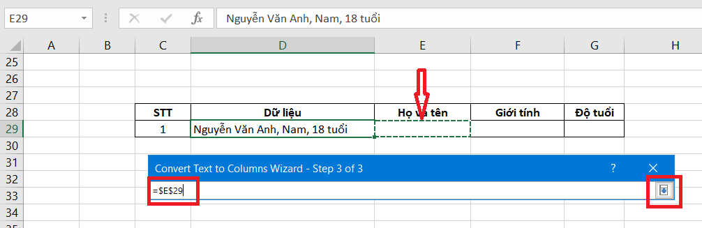 cách tách cột trong excel