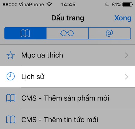 xoá lịch sử safari
