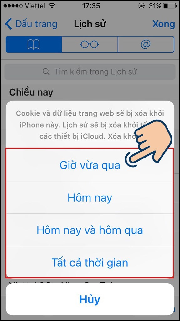 xoá lịch sử safari