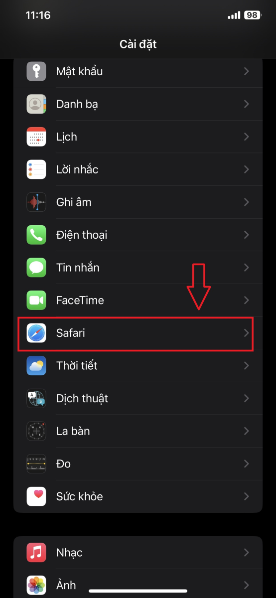 xoá lịch sử safari